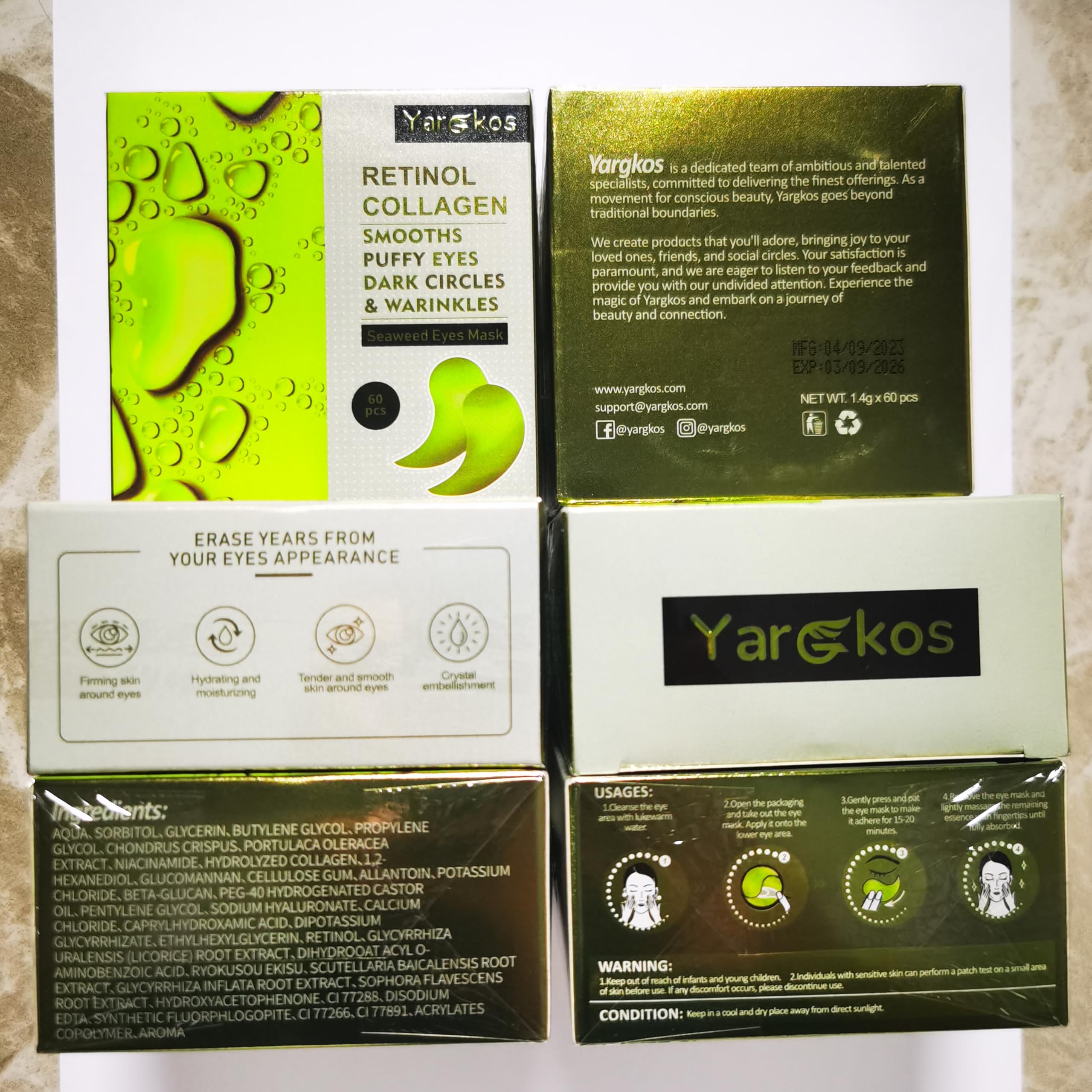 Yargkos Green Tea Collagen Under Eye Patches - 60 Pcs (30 Pairs)