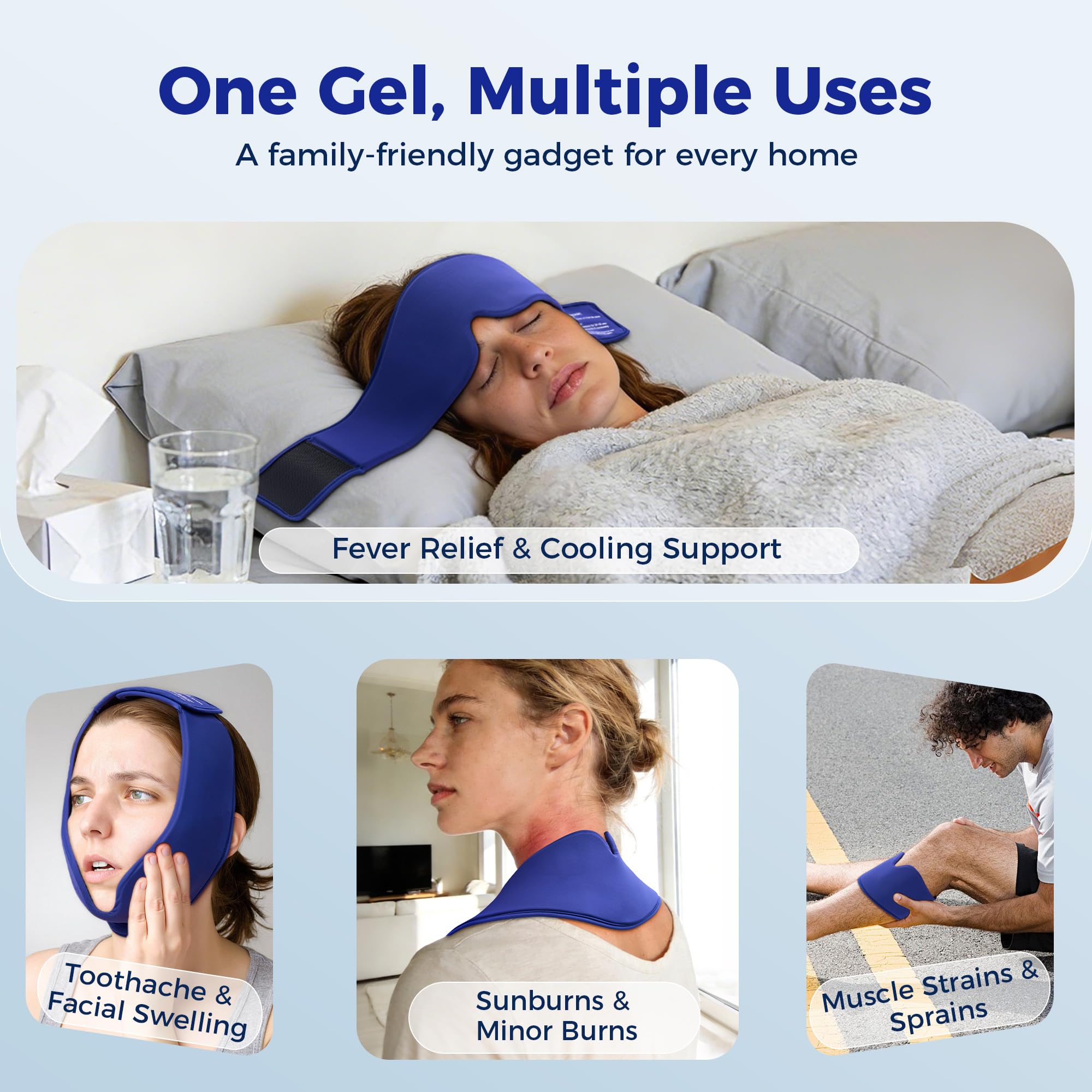 Cooling Gel Eye Mask for Sleep & Migraine Relief - FSA/HSA Eligible (Blue)