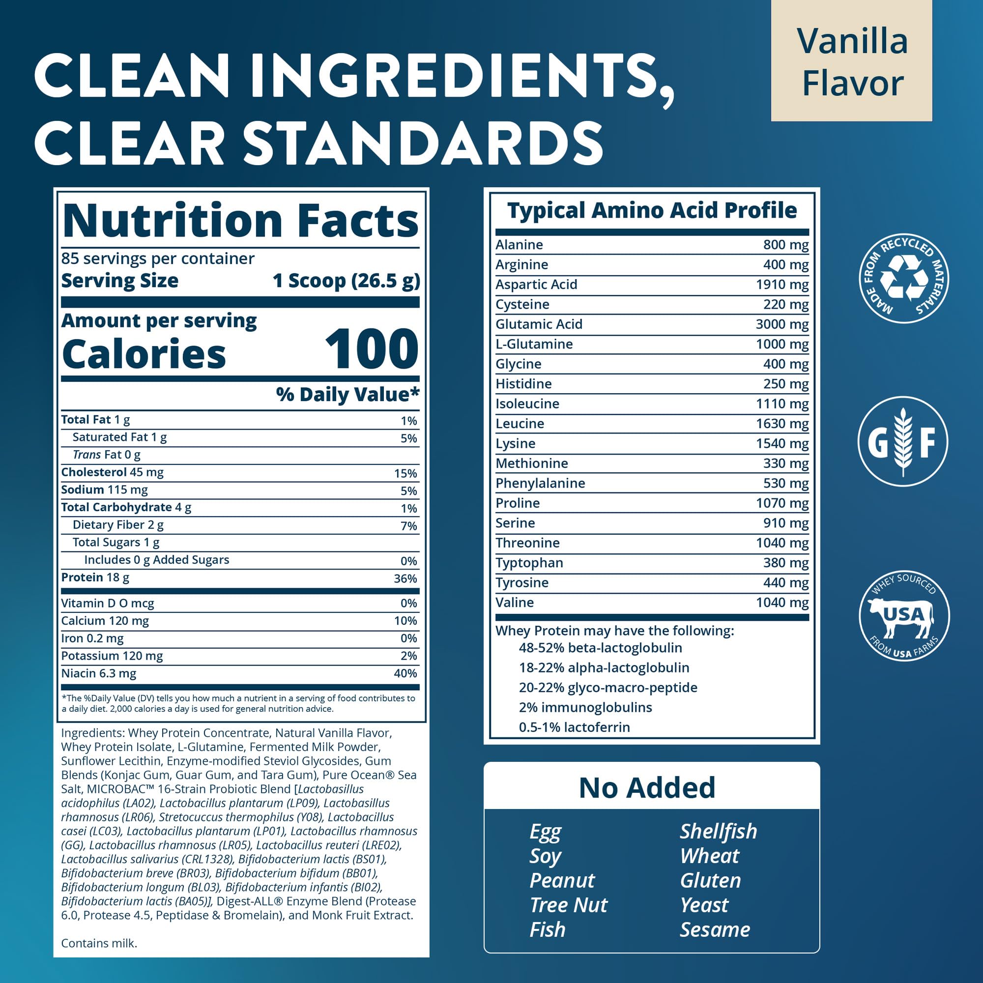 MRM Nutrition Whey Protein - Vanilla Flavored, Microfiltered Whey Protein Isolate & Concentrate, 16 Different Probiotic Strains, BCAAs, & Digestive Enzymes, Gluten Free, for Women & Men - 85 Servings