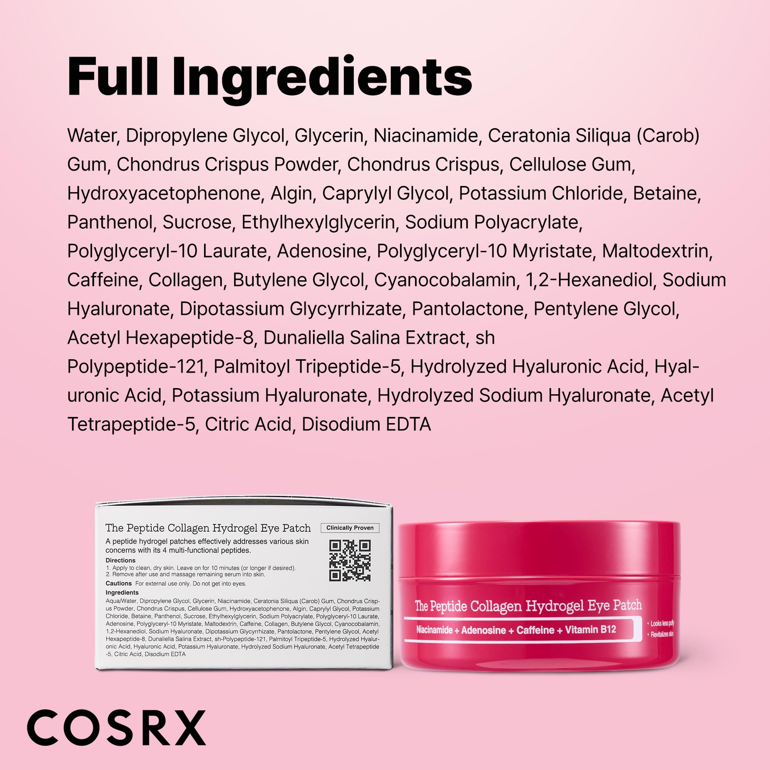 COSRX Limited Pink Edition Pink Peptides Collagen Hydrogel Eye Patch - 60 Patches - Amazon Exclusive Korean Eye Mask