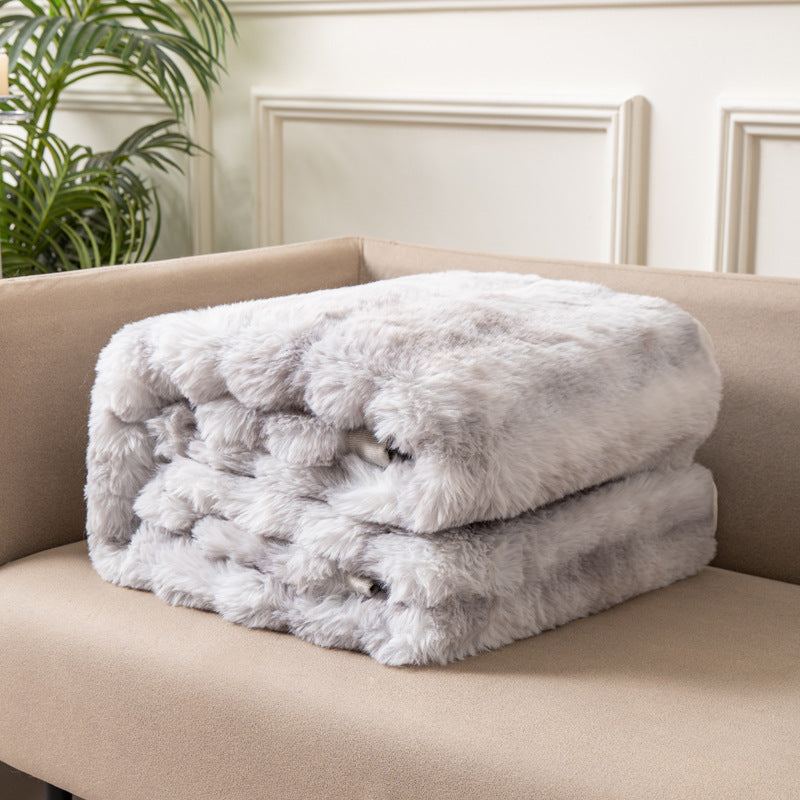 Soft Faux Rabbit Fur Blanket Thick Warm Tie Dye Double Sided Plush Throw