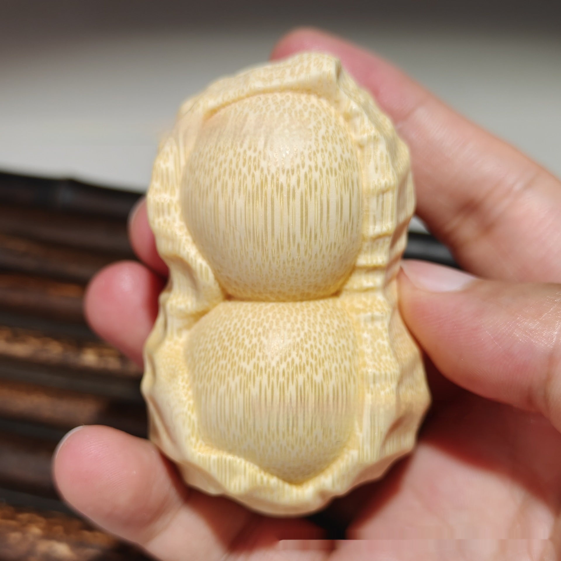 Bamboo Peanut Ornament Handmade Lucky Carving Natural Home Decor Gift