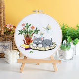 Dog Floral Embroidery Kit DIY Cotton Fabric Needlework Beginner Craft Set