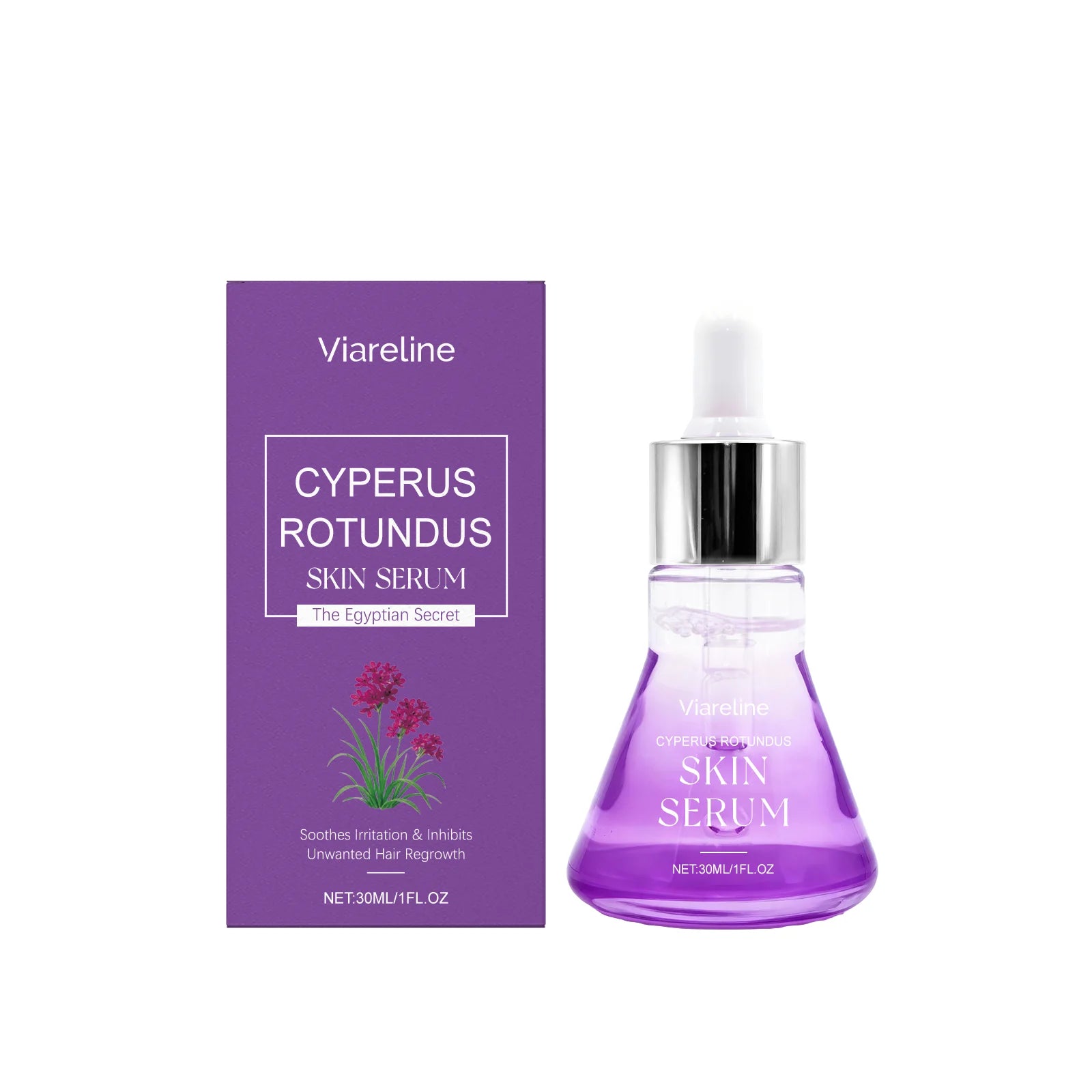 Viareline Cyperus Rotundus Skin Serum bottle and packaging on a white background