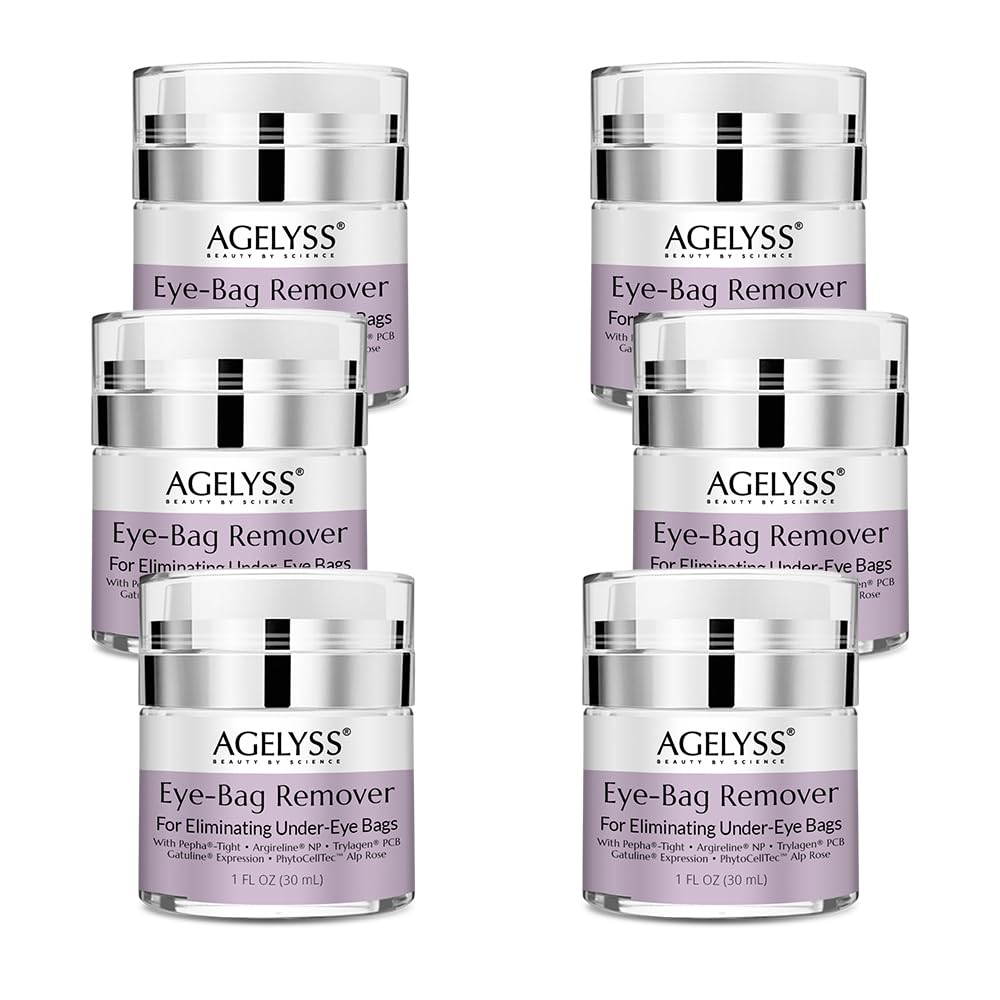 A bundle of 6 Agelyss Eye-Bag Cream tubes, a premium vegan treatment for depuffing and smoothing the under-eye area.