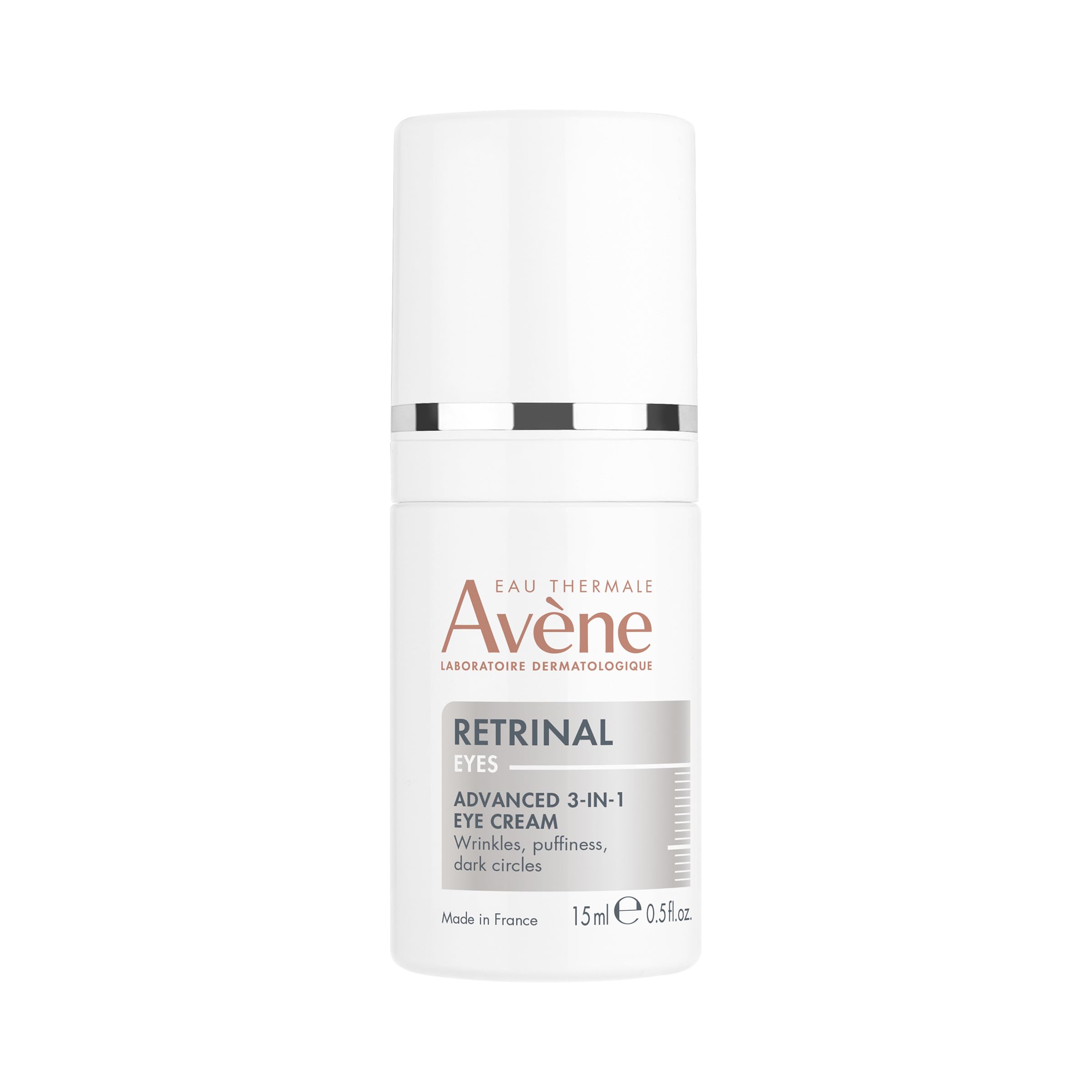 Bottle of Avène Retrinal EYES Advanced 3-In-1 Eye Cream, a premium French anti-aging retinal eye treatment.