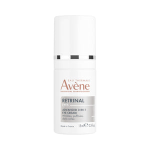 Bottle of Avène Retrinal EYES Advanced 3-In-1 Eye Cream, a premium French anti-aging retinal eye treatment.