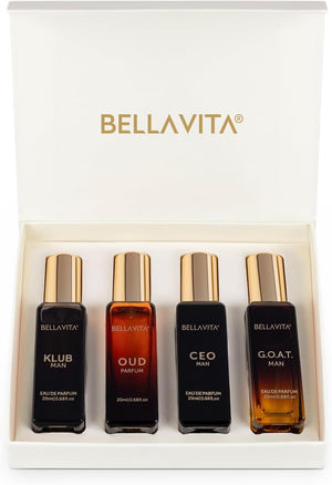 Bellavita luxury men's perfume gift set with CEO Man GOAT Klub and Oud fragrances