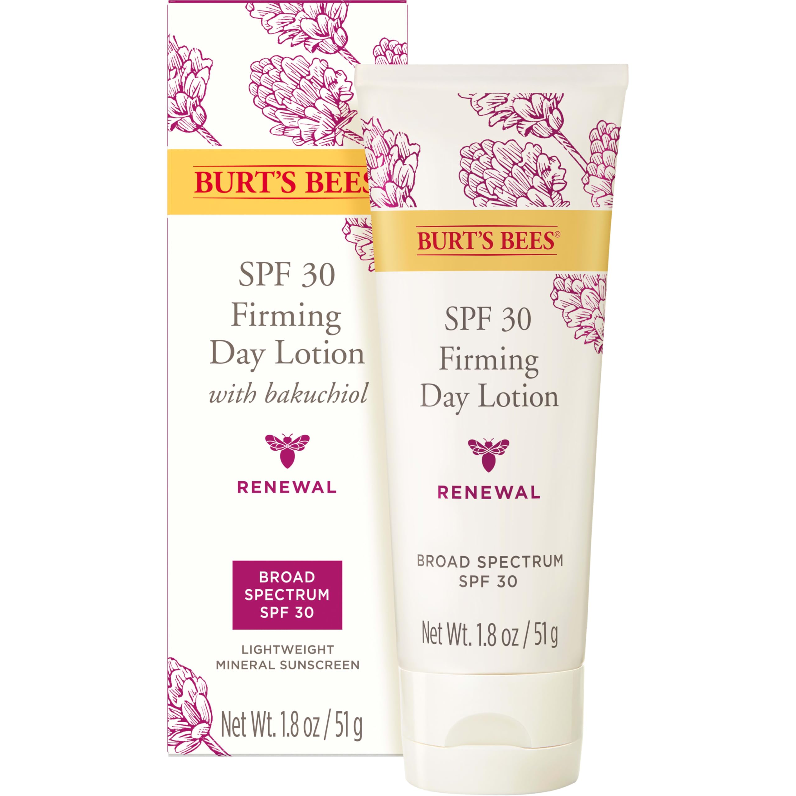 Burt's Bees Renewal SPF 30 Firming Day Face Lotion Tube - Natural Bakuchiol Sunscreen
