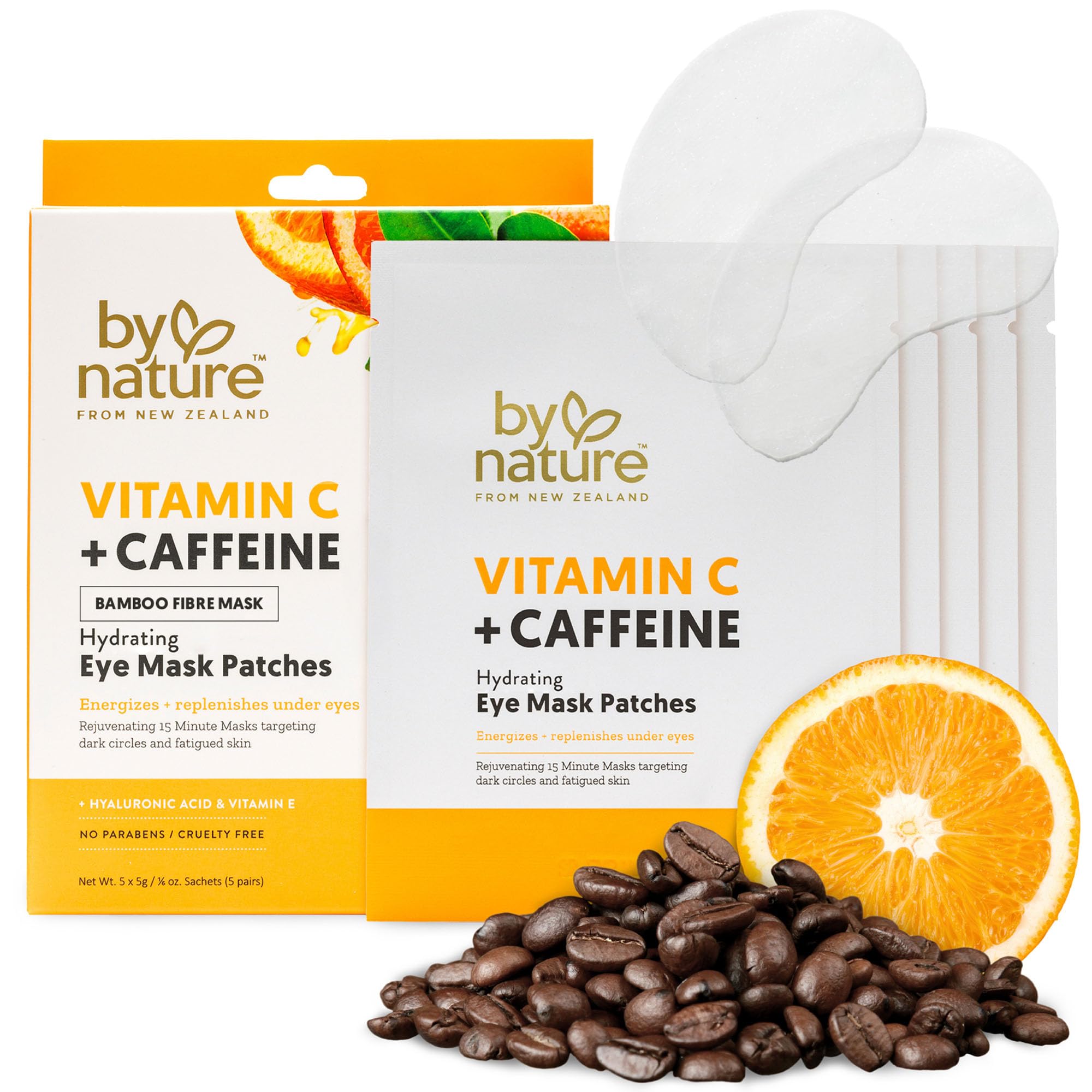 By Nature Vitamin C and Caffeine Hydrating Under Eye Mask Patches for Dark Circles and Puffiness – 5 Pairs