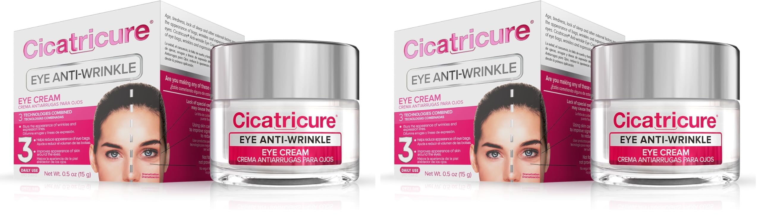 Two 0.5 oz tubes of Cicatricure Blur & Filler Anti-Wrinkle Eye Treatment for smoothing fine lines and under-eye bags.