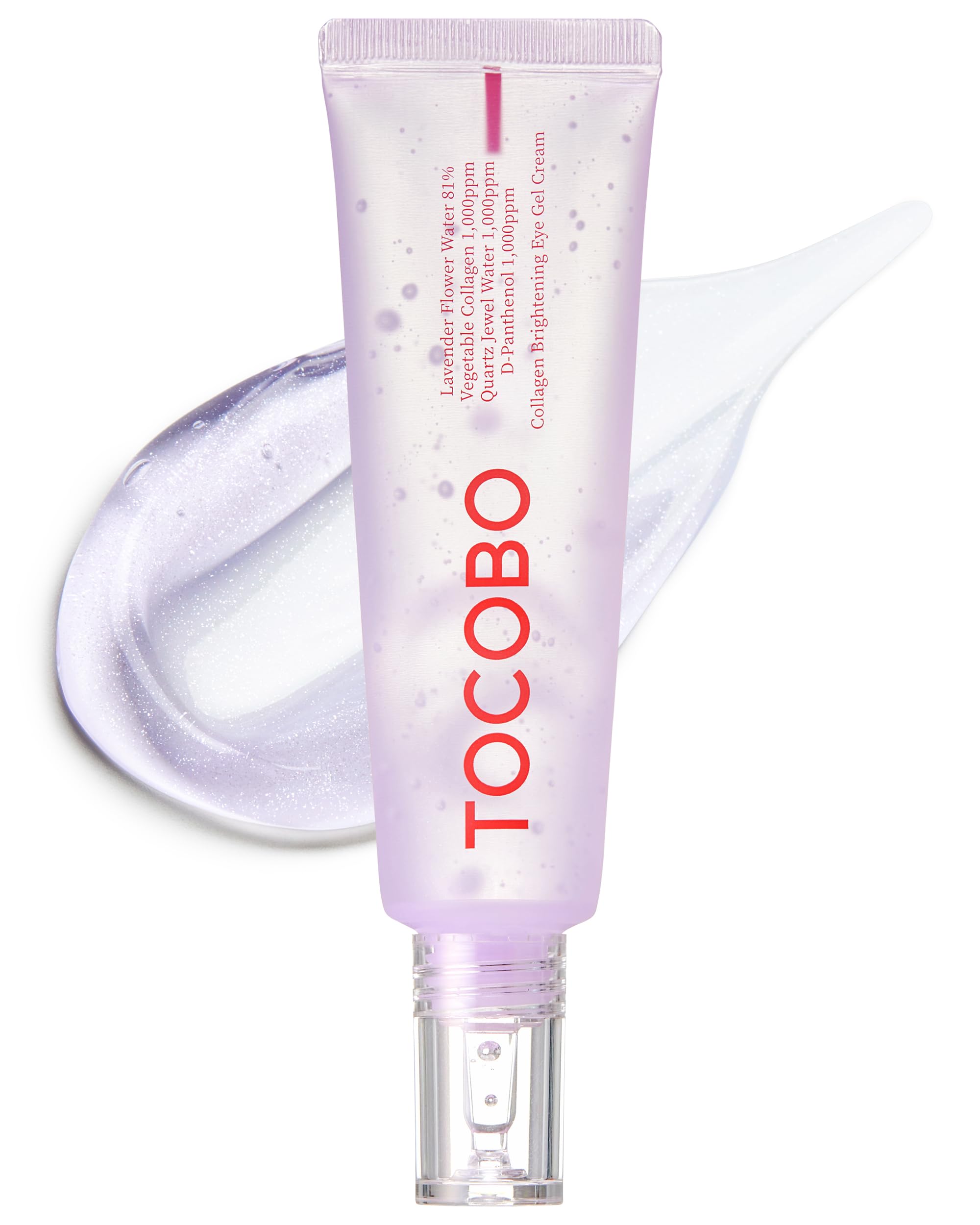 1oz jar of Korean Vegan Collagen Brightening Eye Gel Cream with Niacinamide and Lavender for dark circles and puffiness.