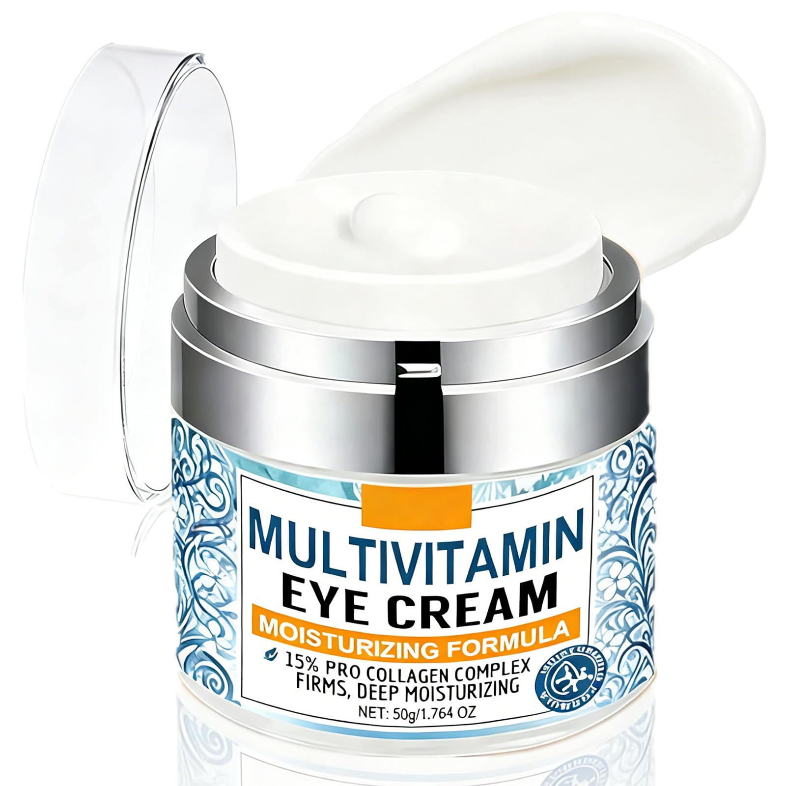 Collagen Complex Eye Cream jar, 1.764 oz, highlighting the firming Tripeptide complex and nourishing Rice Bran oil for anti-aging eye care.
