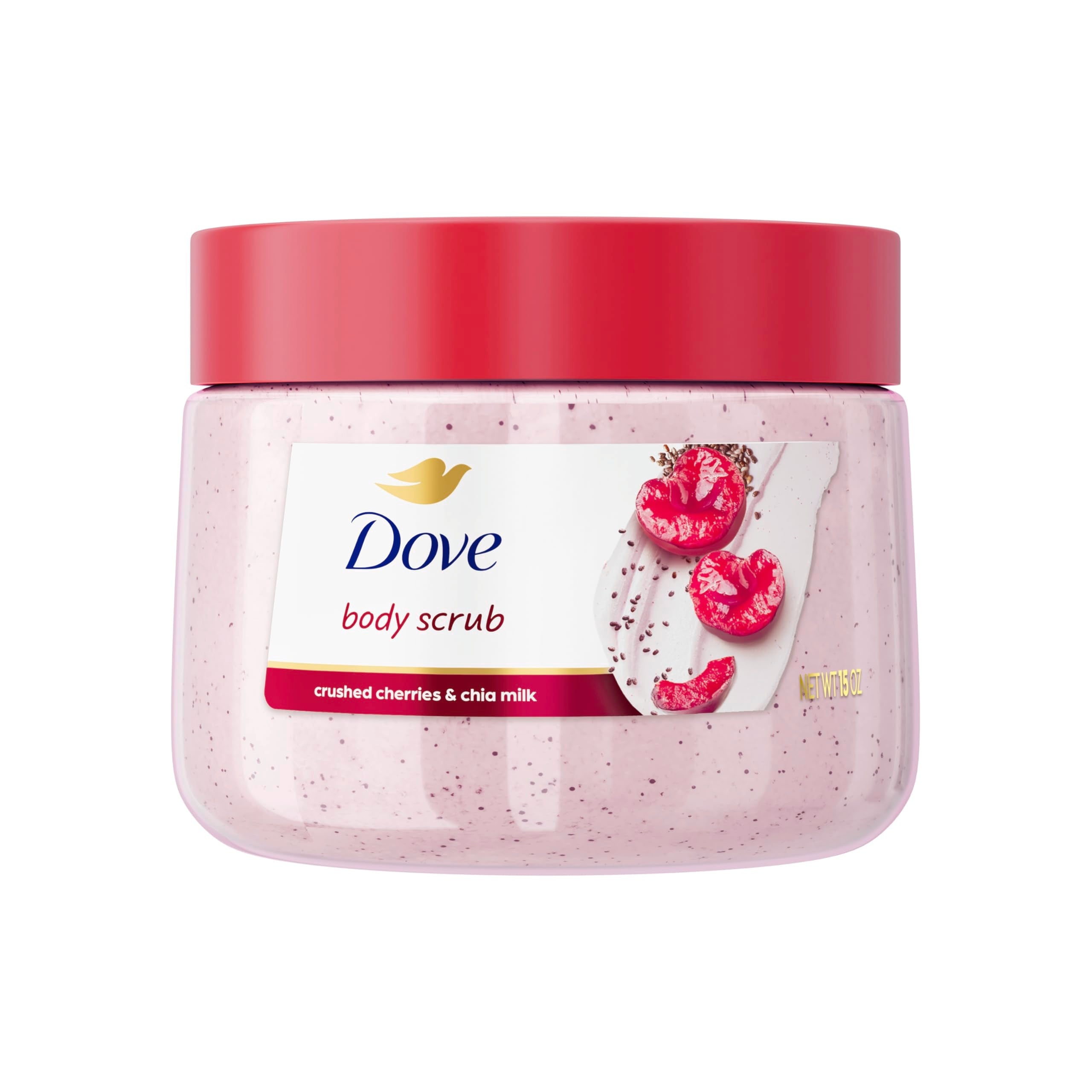 Dove Cherry and Chia Milk Body Scrub 15 oz exfoliating scrub