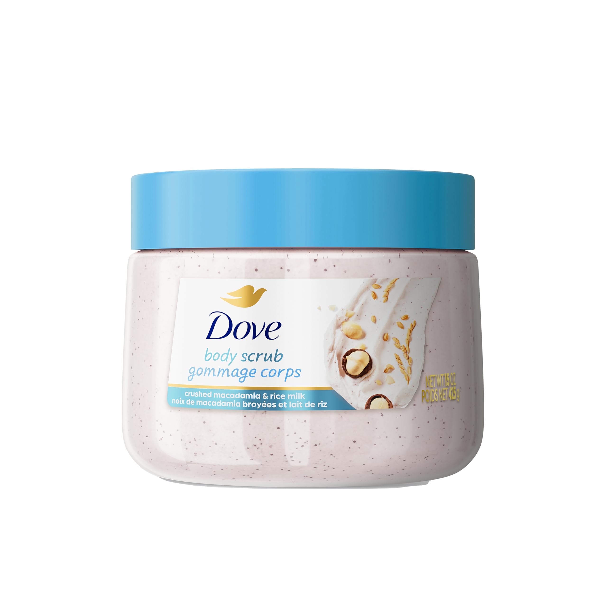 Dove Macadamia and Rice Milk Body Scrub 15 oz exfoliating scrub