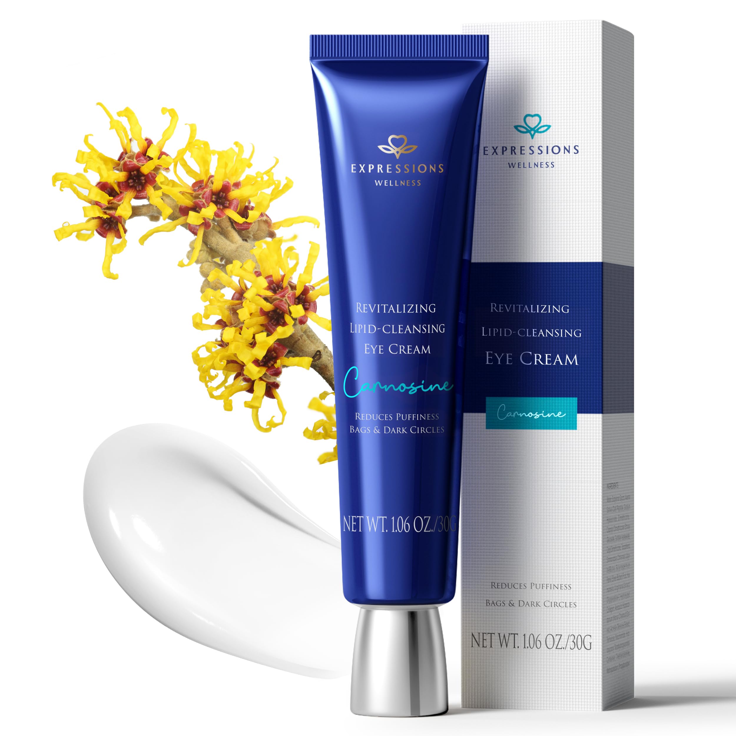 EXPRESSIONS WELLNESS Retinol Eye Cream silver tube with Caffeine and Niacinamide for firming and brightening under eyes.