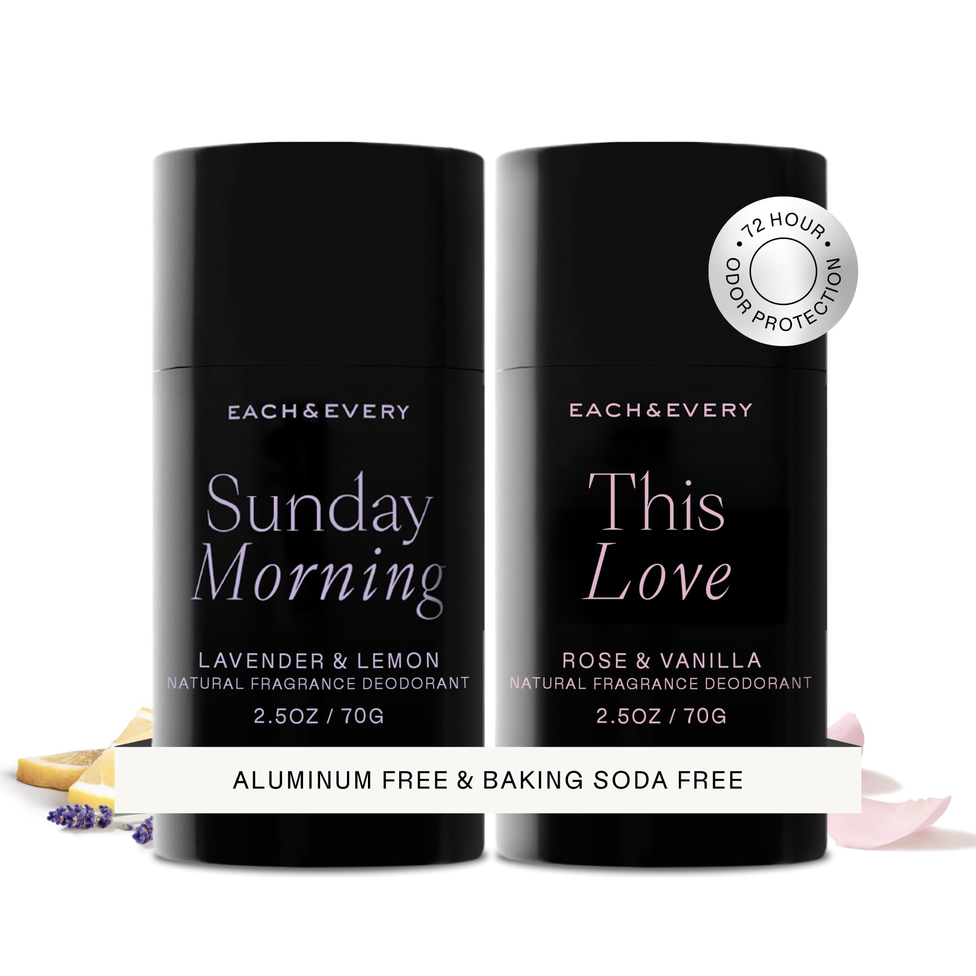 Each and Every aluminum free deodorant Lavender Lemon and Rose Vanilla two pack for men and women