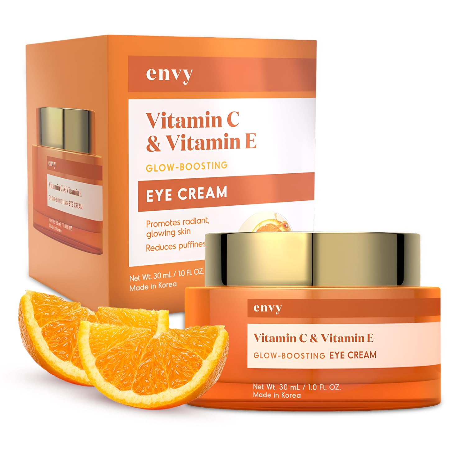 A 1.01 oz tube of Envy Vitamin C & Vitamin E Under Eye Cream, a brightening Korean skincare treatment for all skin types.