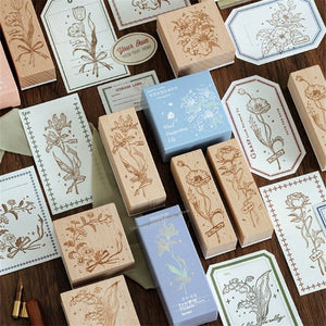 floral wooden stamp vintage flower rubber stamp with ink diy craft