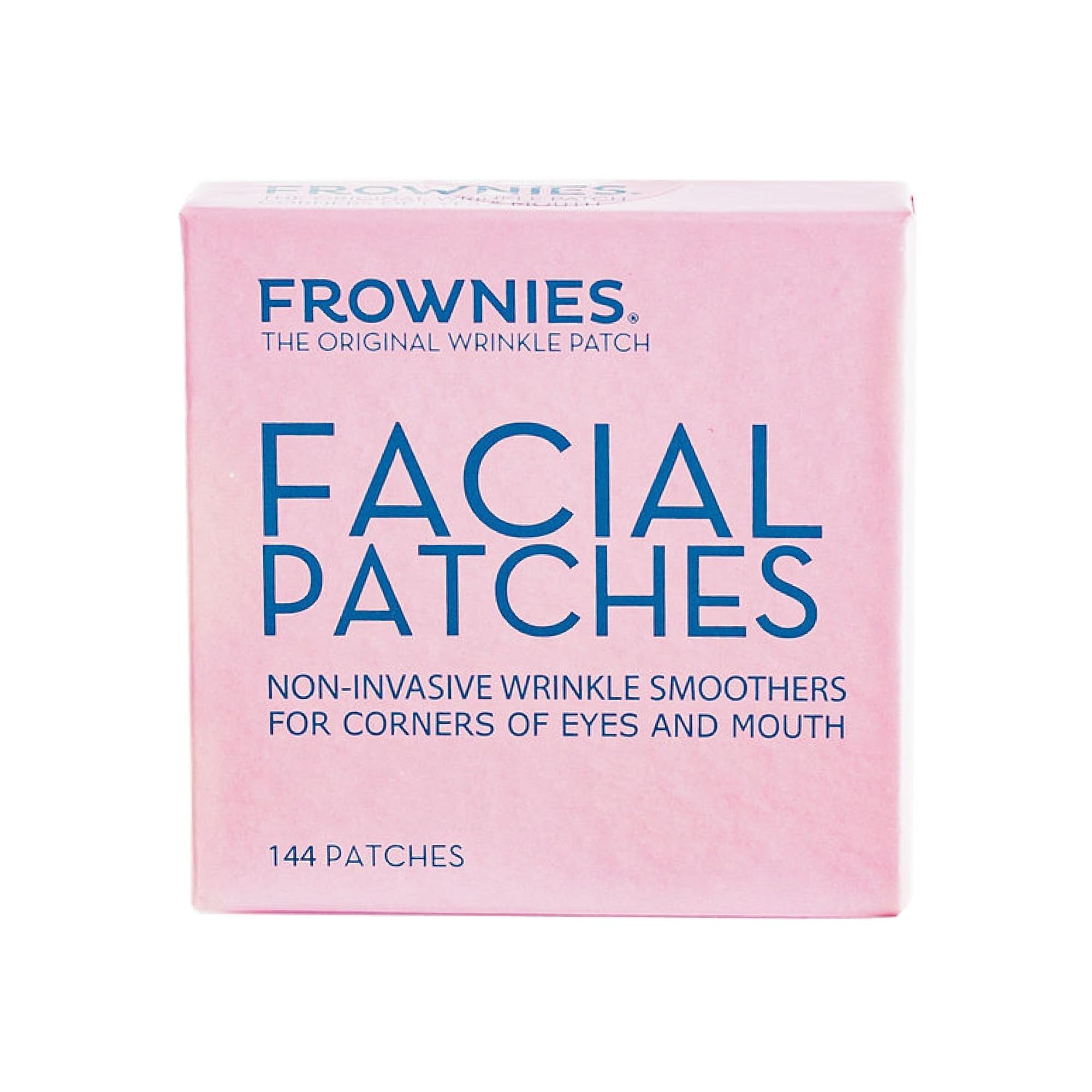 Frownies Facial Patches applied to the corners of eyes and mouth to smooth wrinkles and fine lines overnight.