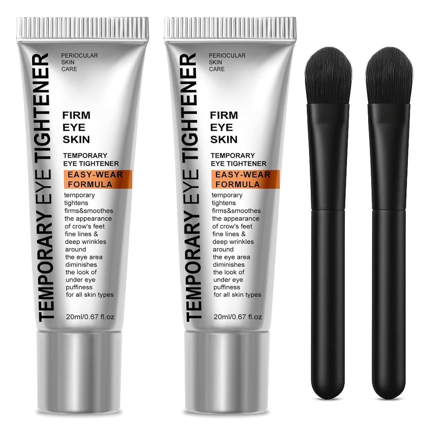 Fuputo Perfection Eye Tightener Cream set including 2 bottles and 2 application brushes for instant eye lifting.