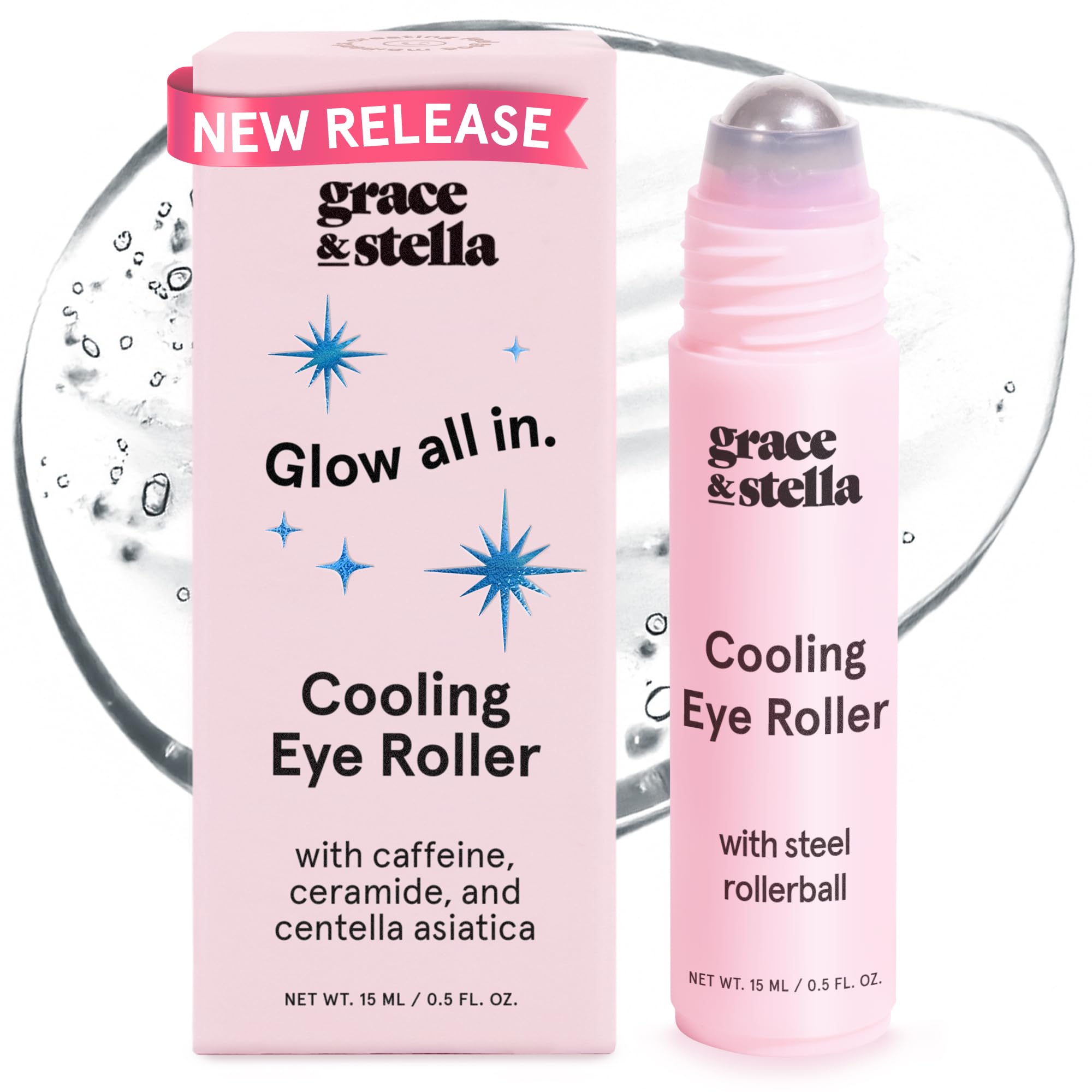 Grace & Stella Under Eye Brightener 15ml - Caffeine Eye Serum with Cooling Metal Rollerball Applicator