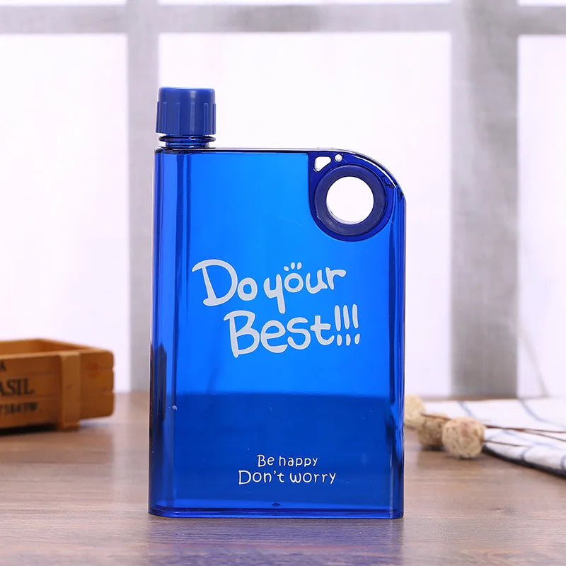 Flat Book-Style Water Bottle 380ml – Transparent Slim Plastic Flask for Travel & Outdoor Use
