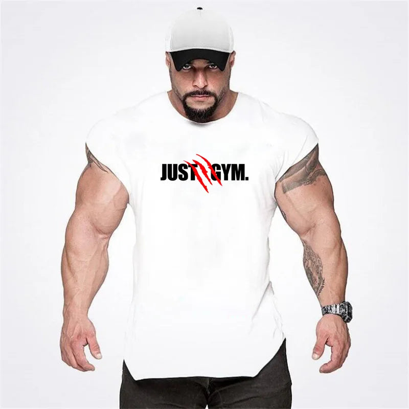 Men Gym Stringer Tank Top Bodybuilding Cotton Sleeveless Workout Vest Fitness Singlet