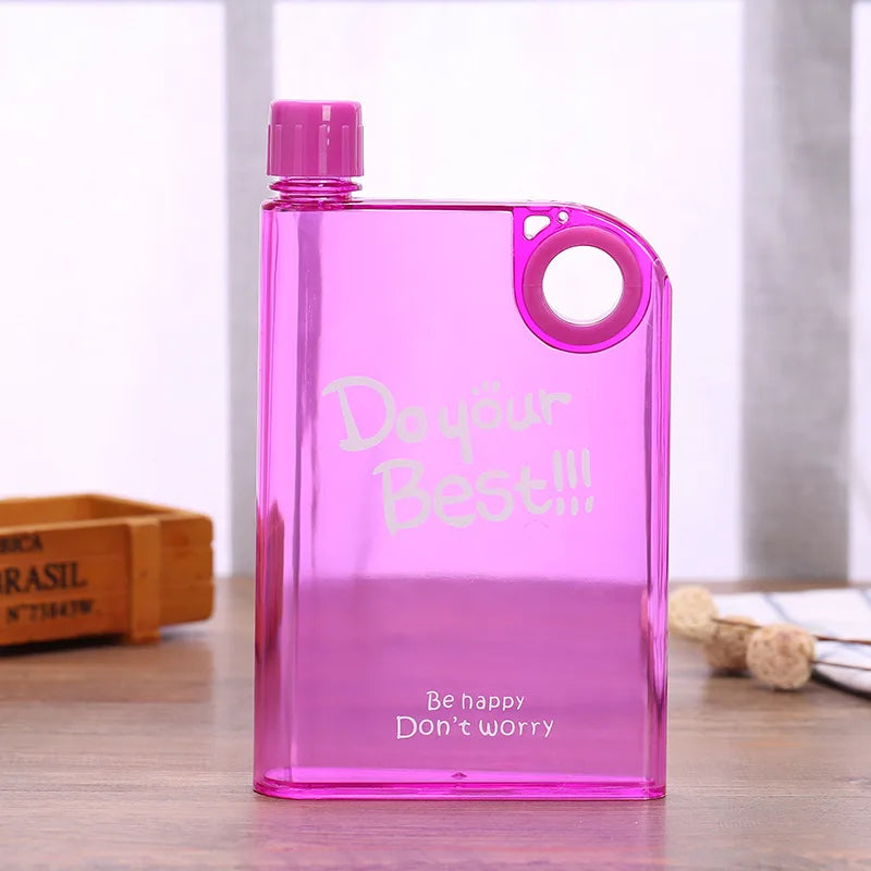 Flat Book-Style Water Bottle 380ml – Transparent Slim Plastic Flask for Travel & Outdoor Use
