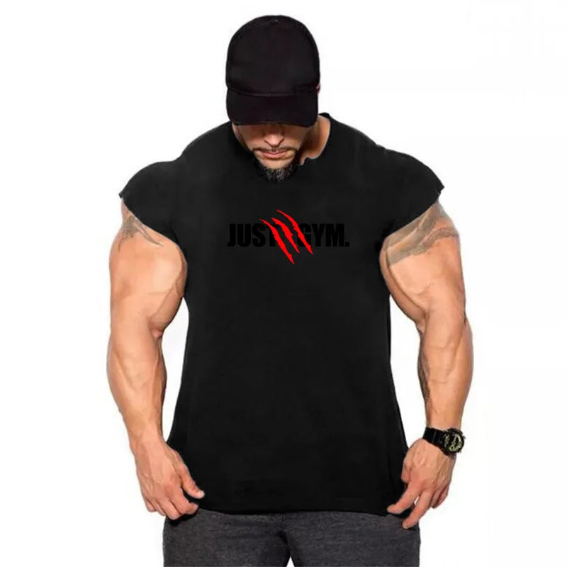 Men Gym Stringer Tank Top Bodybuilding Cotton Sleeveless Workout Vest Fitness Singlet