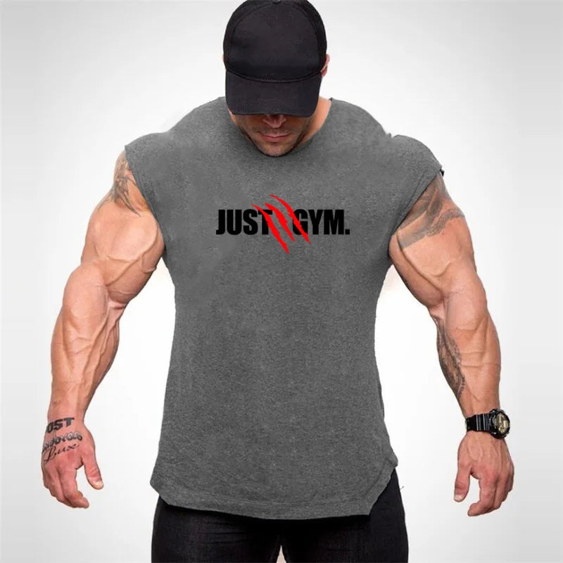 Men Gym Stringer Tank Top Bodybuilding Cotton Sleeveless Workout Vest Fitness Singlet
