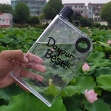 Flat Book-Style Water Bottle 380ml – Transparent Slim Plastic Flask for Travel & Outdoor Use