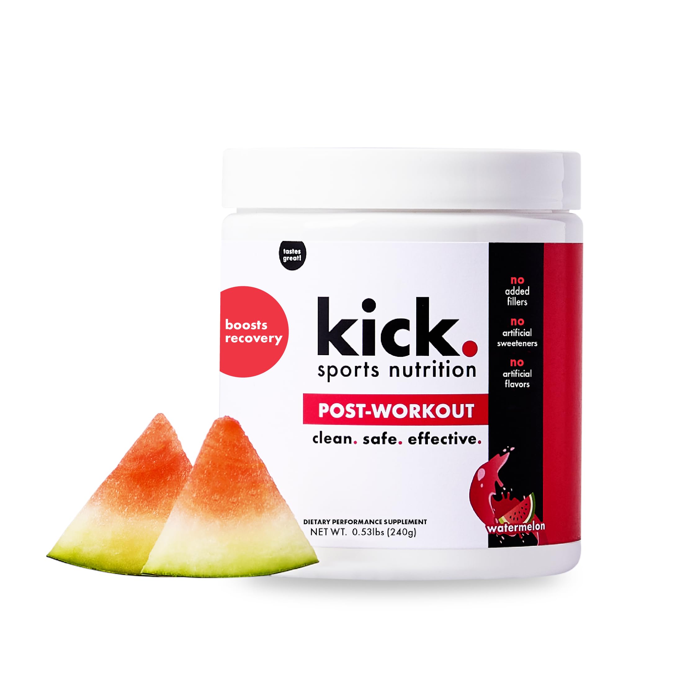 Kick post workout powder watermelon flavor electrolytes magnesium vitamin C zinc 30 servings hydration recovery supplement