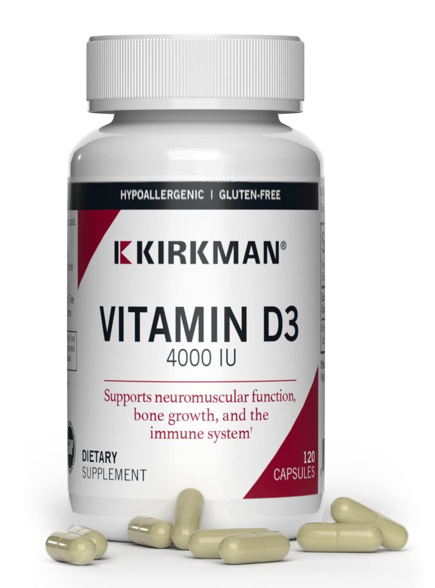 Kirkman Vitamin D3 4000 IU vegetarian capsules 120 count supplement bottle