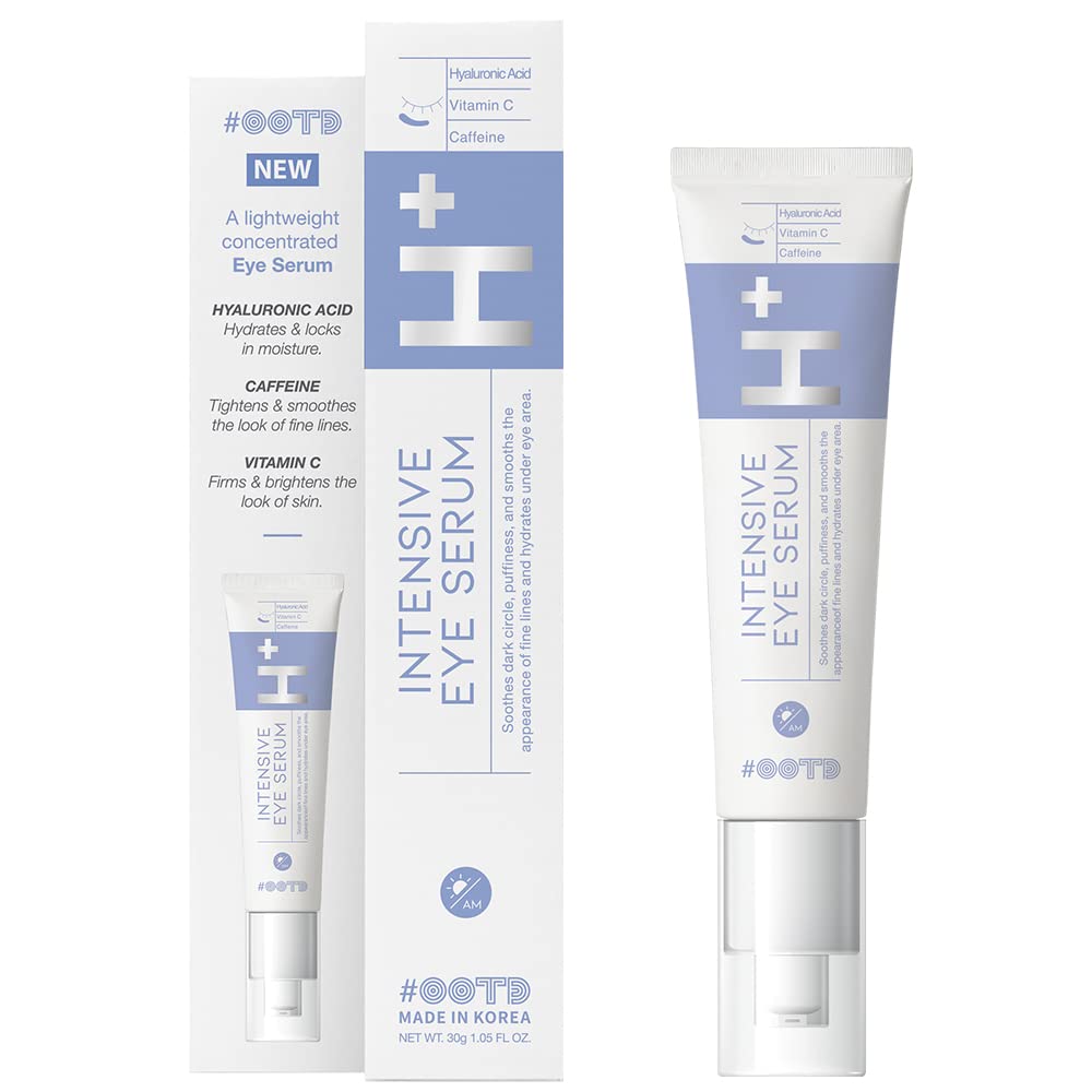 30g bottle of Korean Vegan Under Eye Serum with Caffeine and Hyaluronic Acid for dark circles and puffiness treatment.