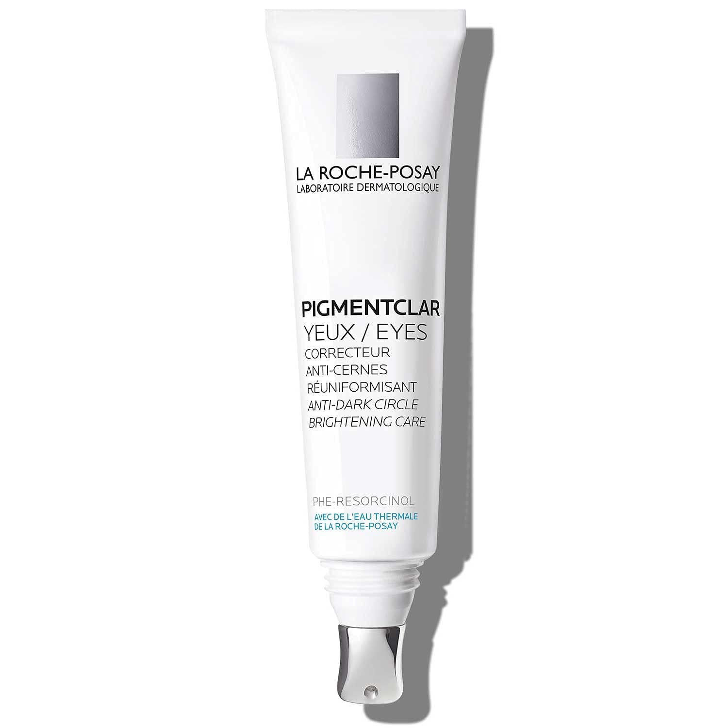La Roche-Posay Pigmentclar Eye Cream tube with a cooling metal applicator for dark circles.
