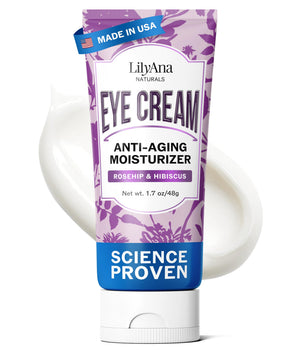 LilyAna Naturals 1.7 oz Eye Cream jar for sensitive skin and wrinkle reduction.