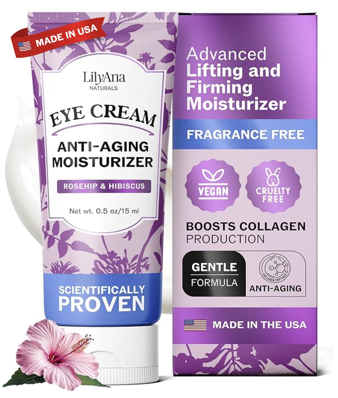 LilyAna Naturals eye cream for dark circles puffiness wrinkles hydrating under eye cream 0.5 oz
