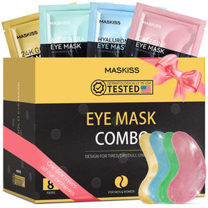 Maskiss 8 Pairs 24K Gold and Caffeine Eye Patches Sampler - Mini Recovery Eye Masks for Travel and Gifts