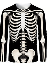 Men 3D Skull Print Long Sleeve T-Shirt O-Neck Halloween Streetwear Fitness Sports Top