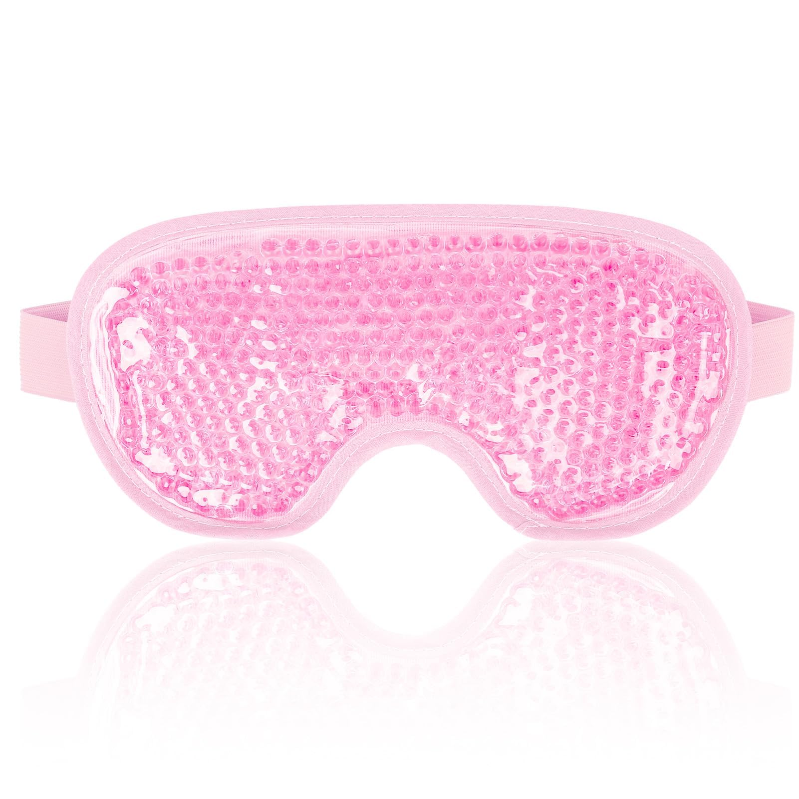 NEWGO reusable cooling gel eye mask pink with plush backing for puffy eyes dark circles migraine and stress relief