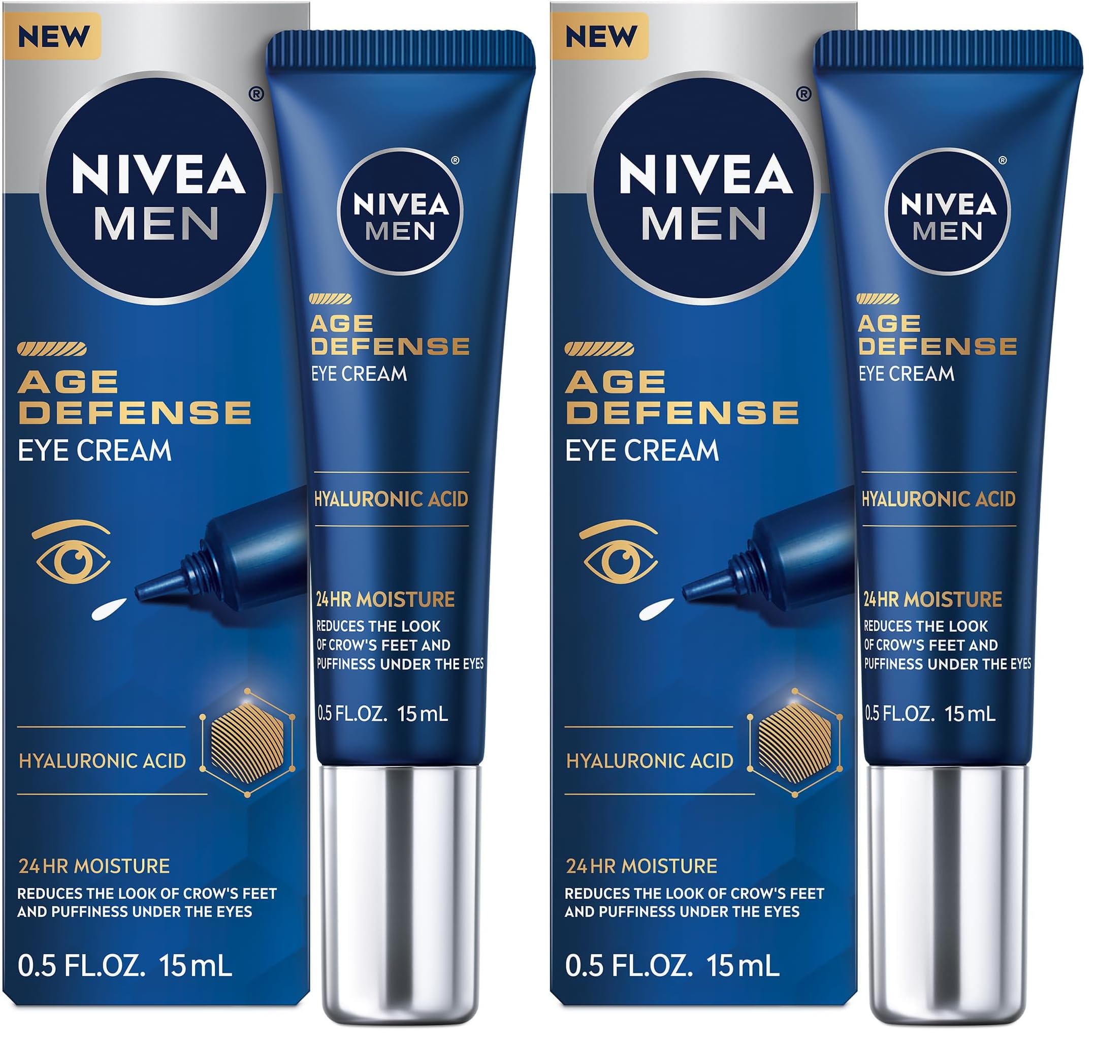 NIVEA MEN Age Defense Eye Cream 2-Pack Bundle - Dual Tubes for Crow's Feet and Dark Circle Treatment