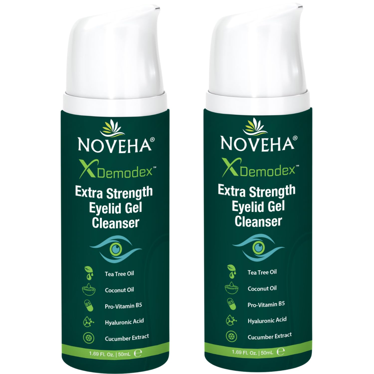NOVEHA demodex extra strength eyelid gel cleanser with tea tree oil and hyaluronic acid for dry eye and eyelid hygiene 2 pack 50ml