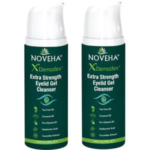NOVEHA demodex extra strength eyelid gel cleanser with tea tree oil and hyaluronic acid for dry eye and eyelid hygiene 2 pack 50ml