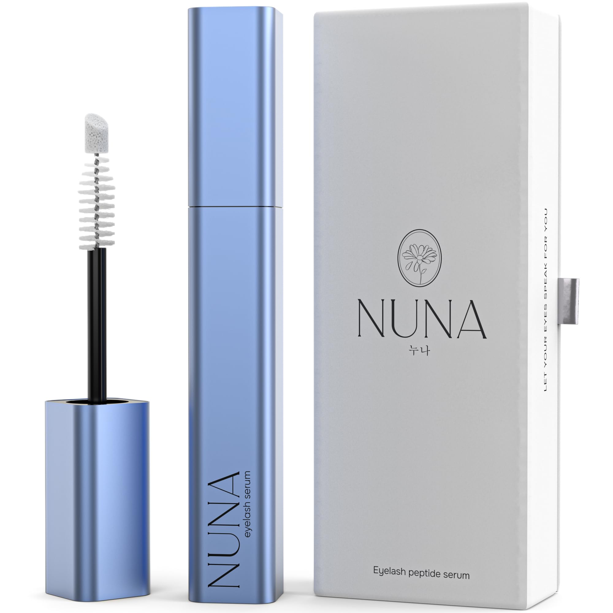 NUNA Eyelash and Eyebrow Growth Serum bottle 6ml, featuring a precision applicator for thicker and longer lash results.