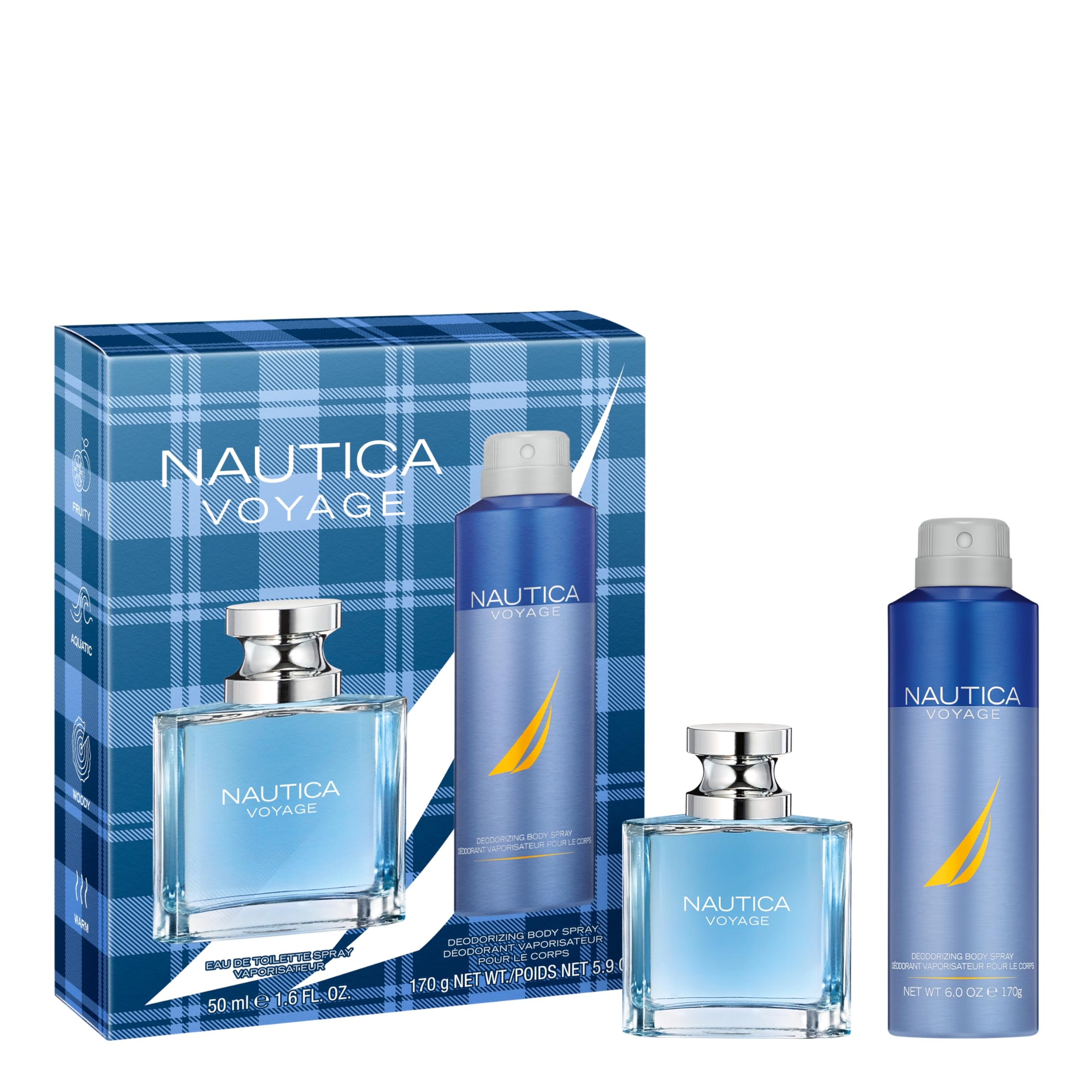 Nautica Voyage gift set with eau de toilette and deodorizing body spray for men