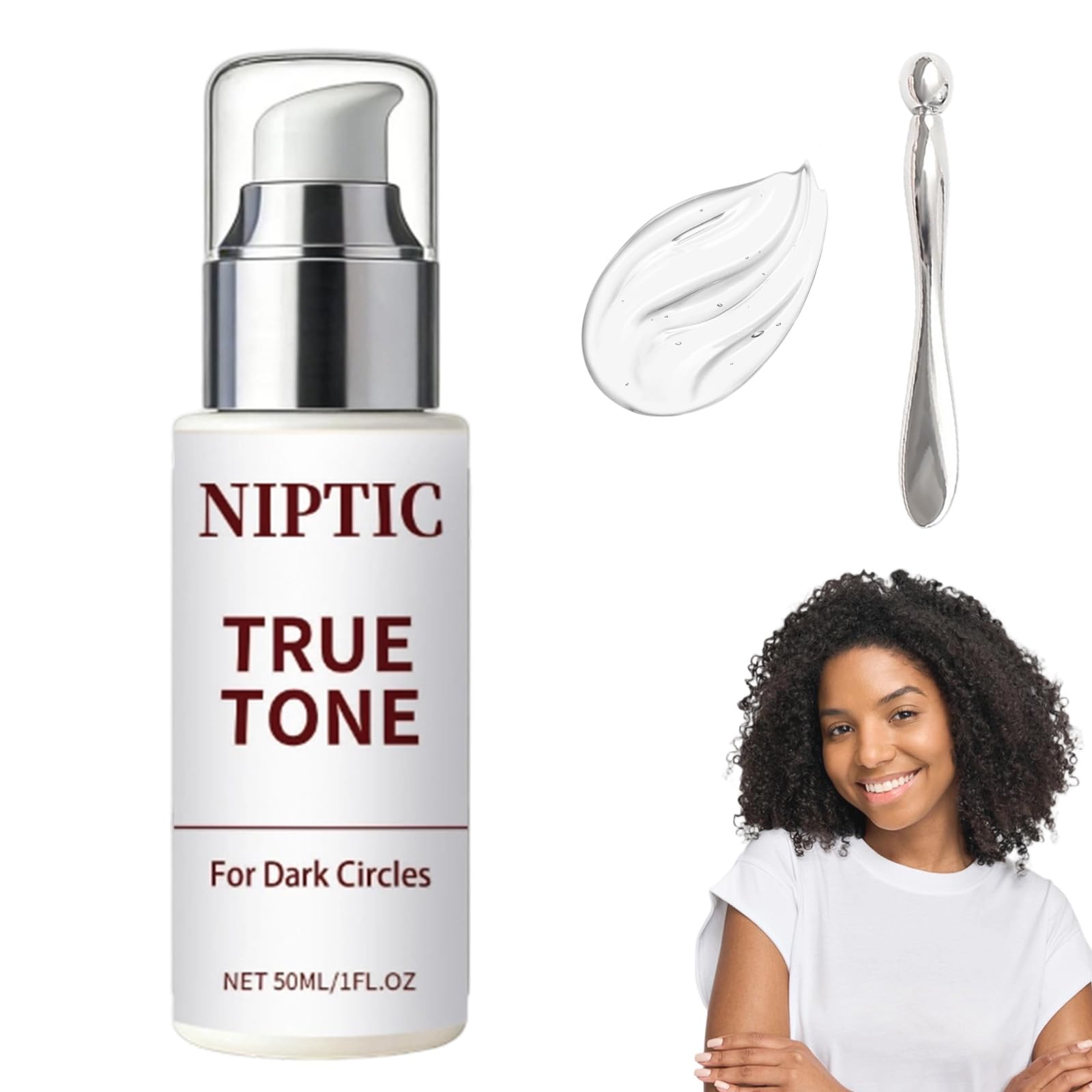 A single tube of Niptic True Tone Eye Cream, specially formulated for dark circles, puffiness, and repairing delicate eye skin.
