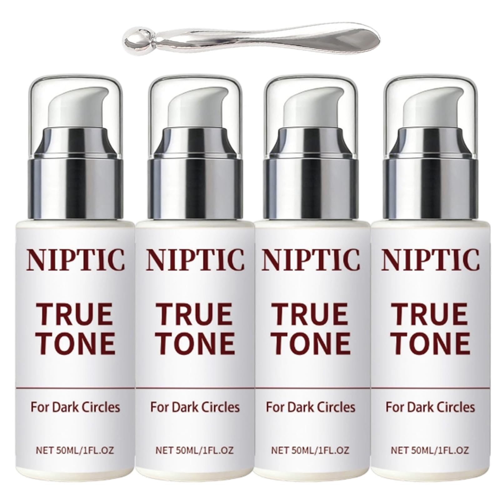 Set of 4 Niptic True Tone Eye Cream tubes, designed for reducing dark circles and repairing delicate eye skin.