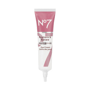 No7 Restore & Renew Multi Action Eye Cream 15ml tube for mature skin renewal and wrinkle reduction.
