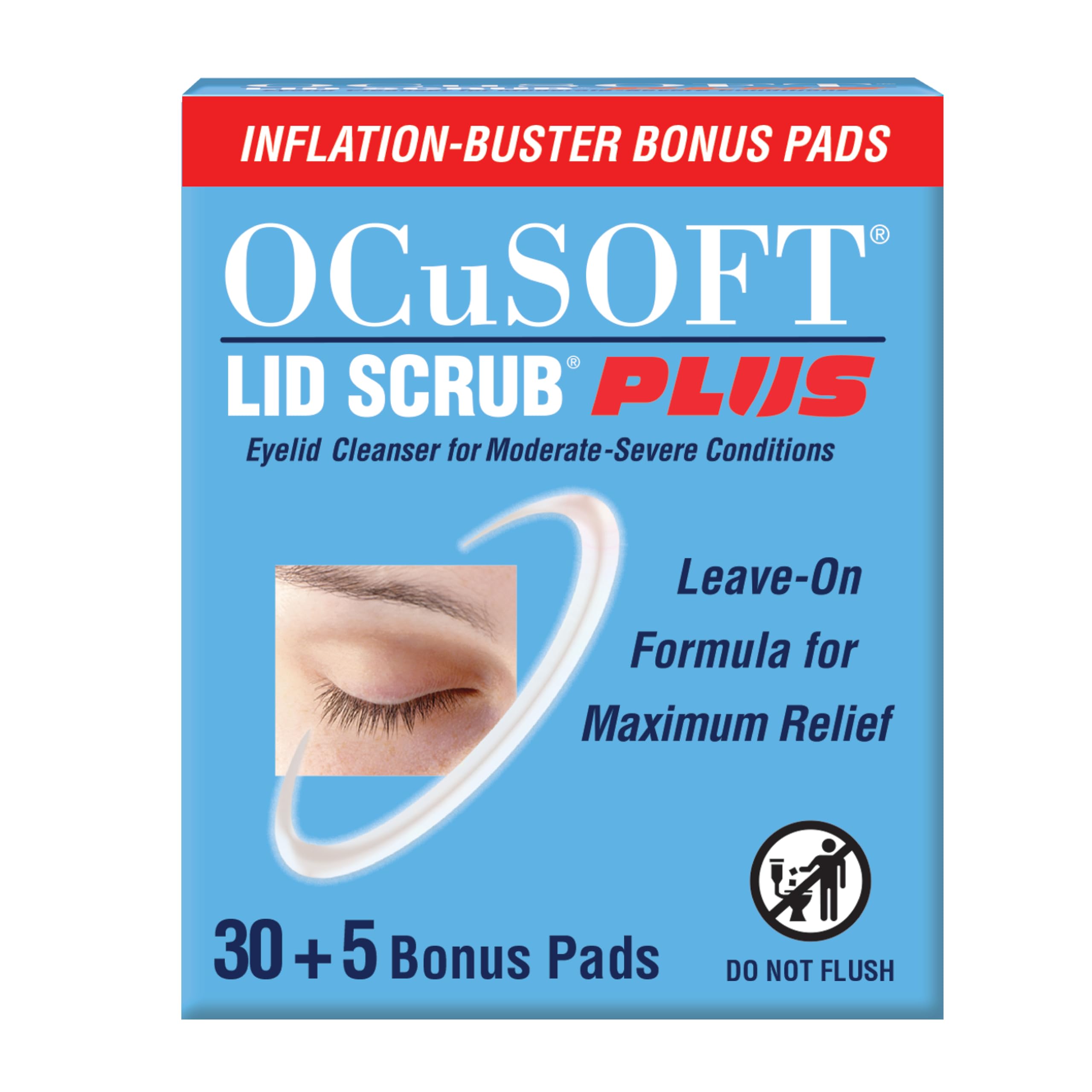 OCuSOFT Lid Scrub PLUS 35 Count Pre-Moistened Eyelid Wipes - Extra Strength Leave-On Formula